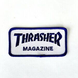 Thrasher Magazine Logo Iron On Embroidered Patch 2x4 Blue And White Skate Mag